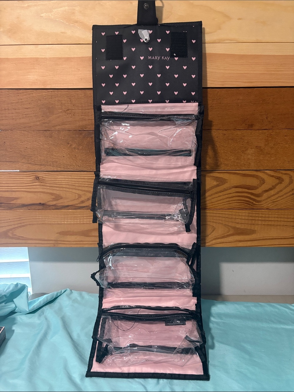 Mary Kay Black & Pink Hanging Cosmetic Organizer with Clear Pockets